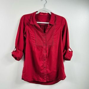 Prana Dark Red Button Front Blouse Organic Cotton Size XS